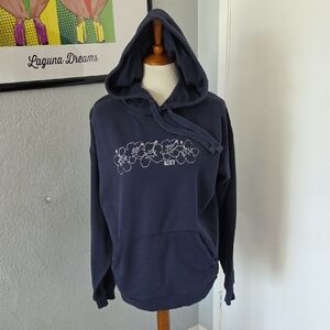 Roxy Navy Hoodie with White Floral Line Art XL